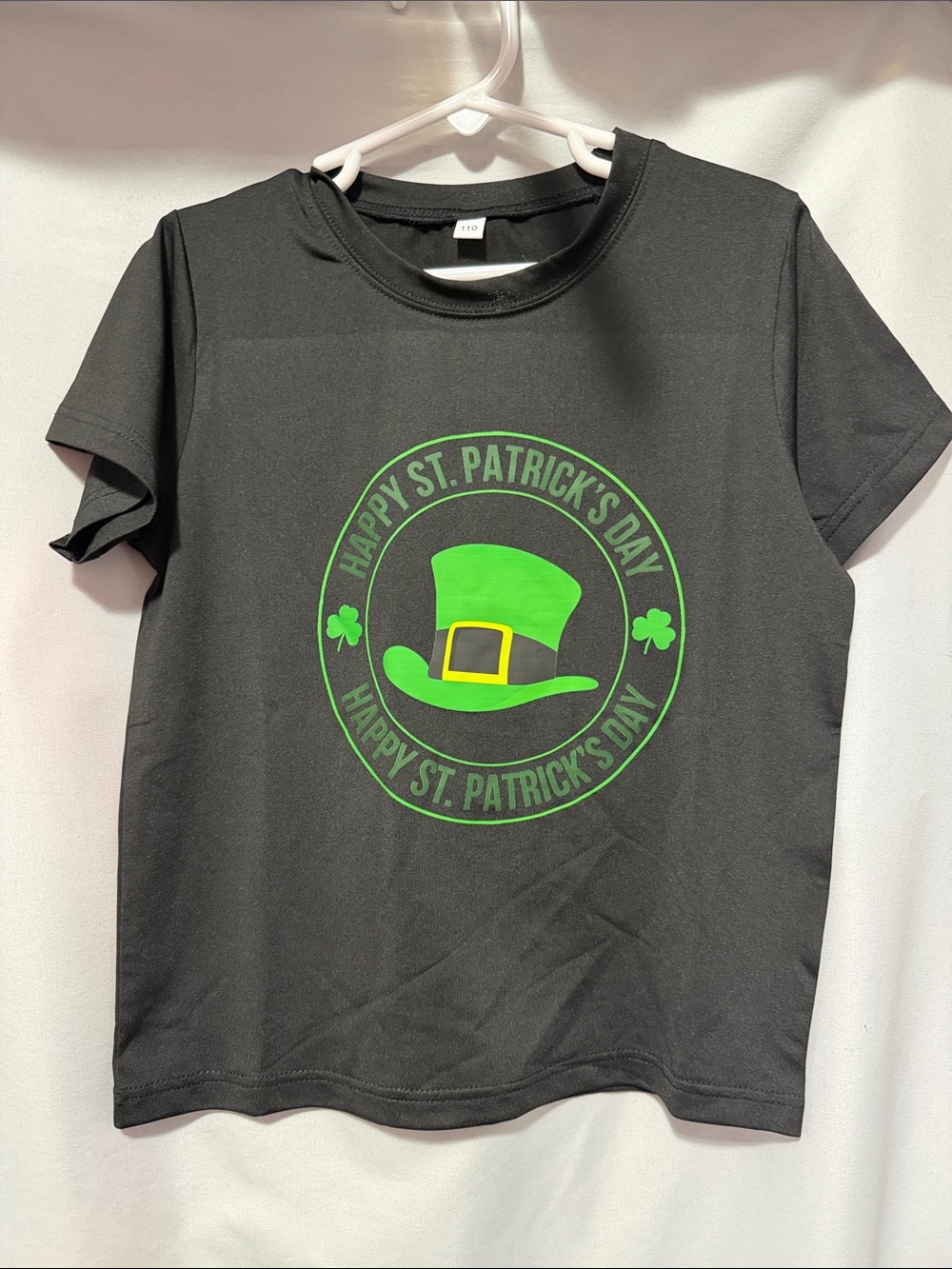 Kids' St. Patrick's Day Short-Sleeve Tee - Black with Green Hat Graphic